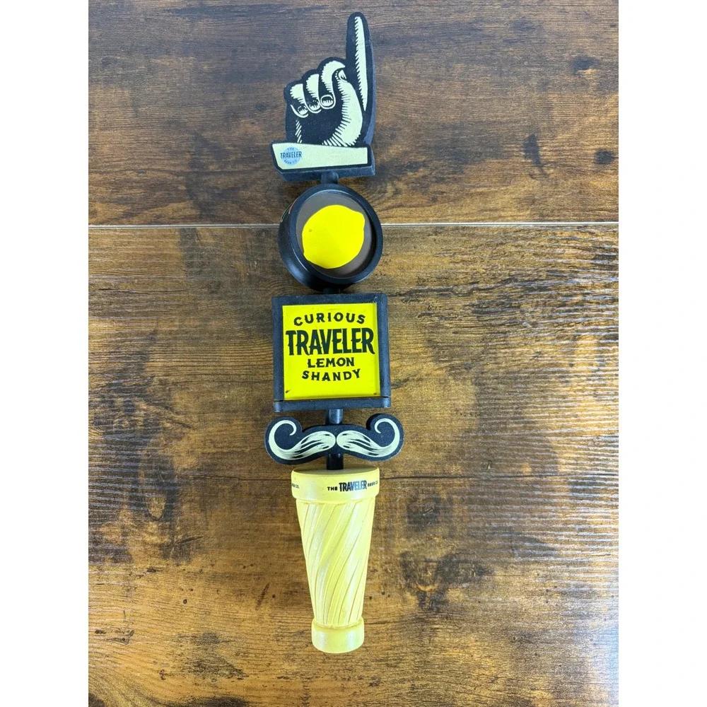 Curious Traveler Lemon Shandy Beer Tap Handle Mustache Foam Finger Traveler Beer